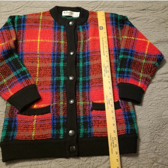 Vintage Tartan Plaid Red blue green Button Cardigan - Picture 8 of 16